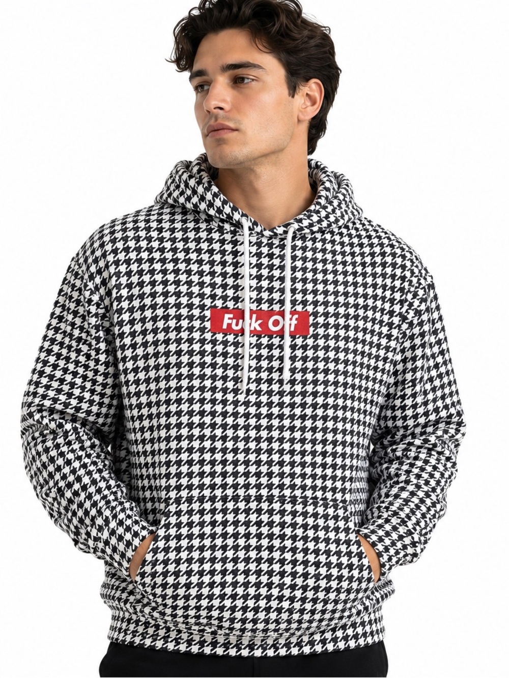 Independent Trading Company Houndstooth Graphic Pullover Hoodie Black White XL